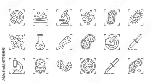 Microbiology Icons Set Vector Illustration.