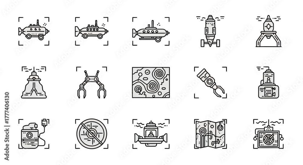 Fototapeta premium Steampunk Exploration Icons - Underwater Adventures and Discoveries.