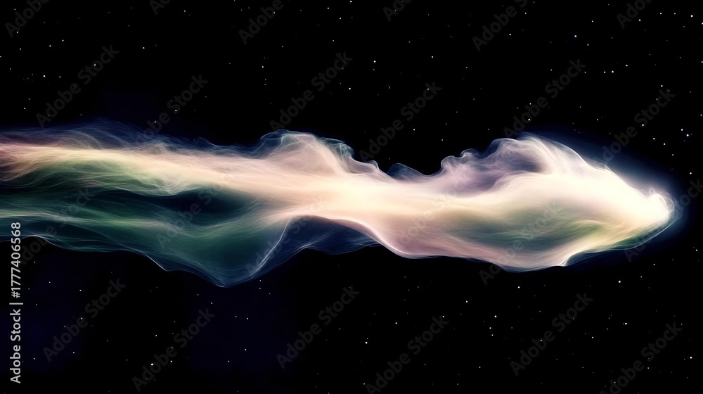 Fototapeta premium Colorful translucent space cloud resembling vapor or nebula drifting in the starry blackness of outer space