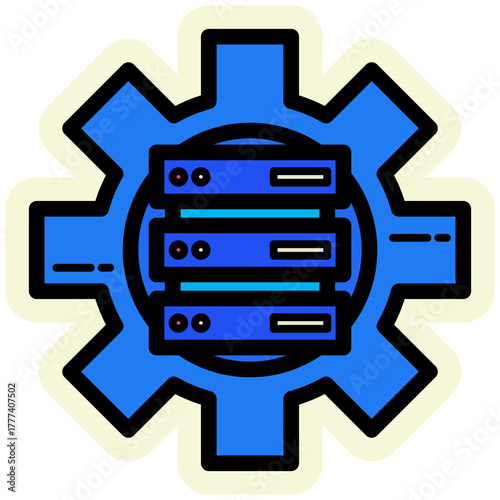 Network and Database Sticker Icon  | Cloud Computing and Data Server Vector Illustration for Web, App, and Technology Design