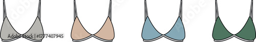 Vector illustration of a minimalist bralette collection in diverse colors. A concept representing women's intimate apparel, comfort, and style choice