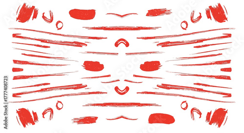 Red brushstrokes arranged symmetrically on white resembling a stylized cat face