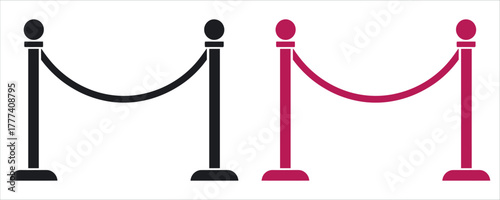 Elegant Rope Barrier Icon Vector Illustration. Minimalist logo design element symbolizing Exclusivity, Security, Crowd Control, Luxury Event, Guidance, and VIP Access. Perfect for event management.