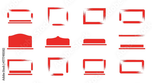 Twelve red brushstroke bordered rectangular and arched shapes are arranged in a 3x4 grid