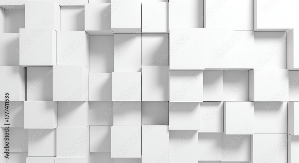 Obraz premium Modern White Geometric Cube Block Wall Background