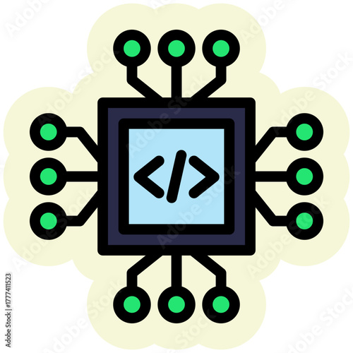Coding AI Icon Isolated on Transparent Background. Programming and Software Development Vector Illustration for Web, App, and Technology Design