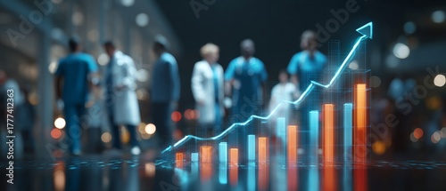 Innovative methods in surgery: seamless integration of tech and talent. Stock market. Medical experts navigate digital data for precision in patient care. Financial report. Financial charts.