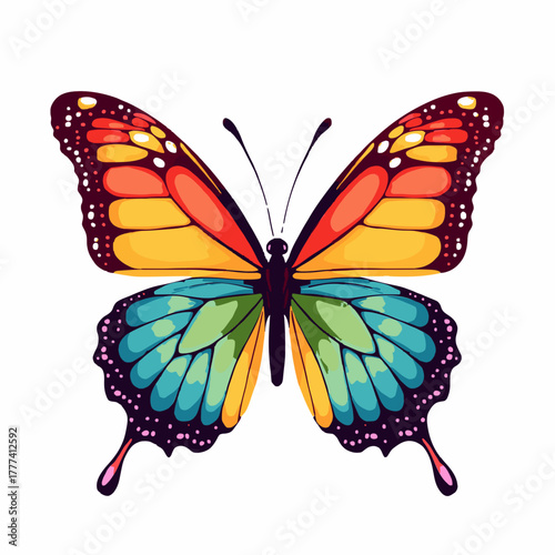 Flat Vector Illustration of a Beautiful Butterfly with Symmetrical Wings and Medium Detail on White Background