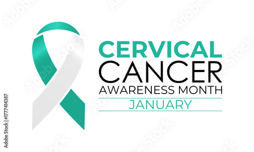 Cervical Cancer Awareness Month promotes prevention and early detection. Support women’s health with teal and white ribbons and awareness campaigns. Banner poster background design template. Vector.