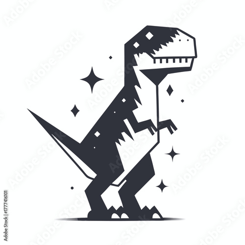 T Rex Dinosaur Silhouette with Stars on White Background
