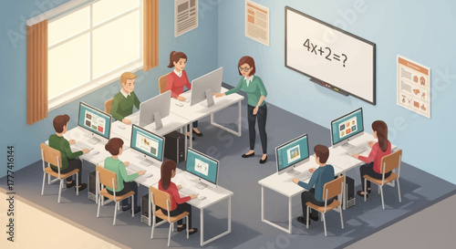 Classroom Learning Students Using Computers with Teacher Instruction