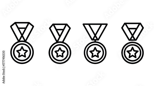 Four outline medals with stars isolated on white background
