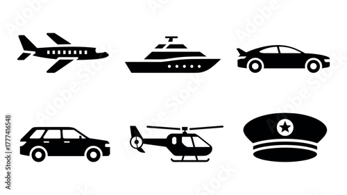 Transportation and Uniform Icons Set