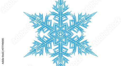 Intricate frosty snowflake with crystalline details on a clear backdrop design element