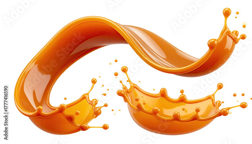 Caramel swirls and splashes suspended