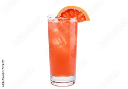 Isolated refreshing grapefruit cocktail in a tall glass, perfect for hot summer days