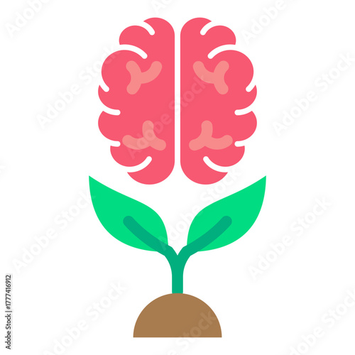 Brain Flat Icon | AI, Intelligence, and Creative Thinking Vector Illustration for Web, App, and Education Design