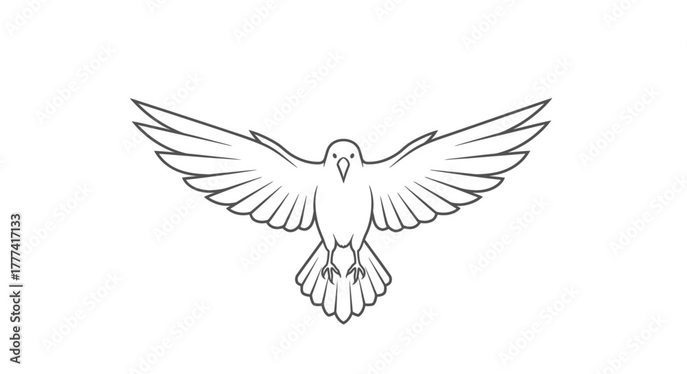 Naklejka premium Elegant outline drawing of a dove in full flight symbolizing peace and freedom in delicate artwork