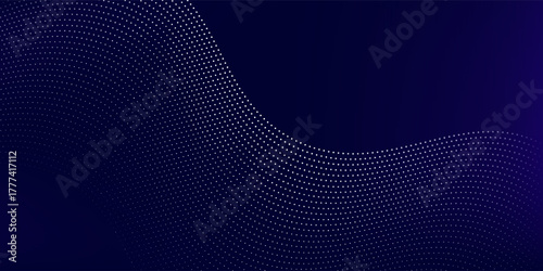 Purple background with many glowing particles. Information digital modern particles line dot