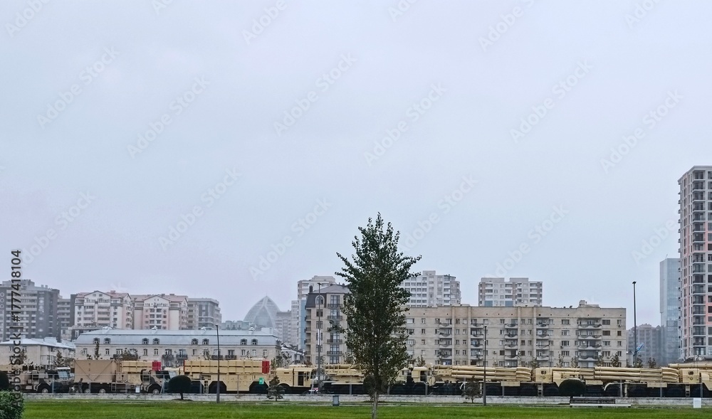 Fototapeta premium Azerbaijan military vehicles.Parade for the victory day .Baku , 4 november 2025. High quality photo