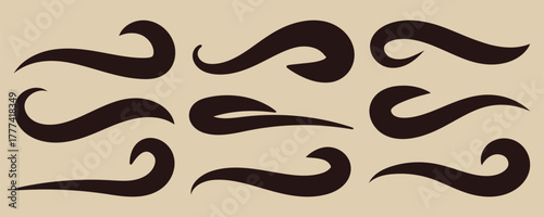 Swooshes text tails, swash underline. Texting tail for lettering or old varsity sport logo vector for apps or web retro style. Hand drawn swirl swoosh underline.