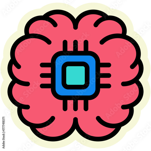 Brain Sticker Icon | AI, Intelligence, and Creative Thinking Vector Illustration for Web, App, and Education Design