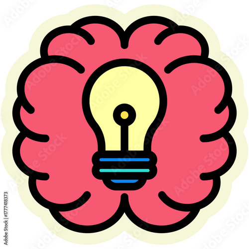 Brain Sticker Icon | AI, Intelligence, and Creative Thinking Vector Illustration for Web, App, and Education Design
