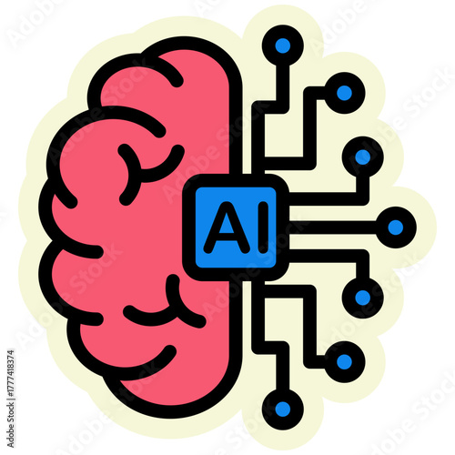 Brain Sticker Icon | AI, Intelligence, and Creative Thinking Vector Illustration for Web, App, and Education Design