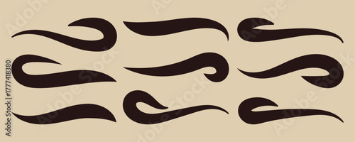Swooshes text tails, swash underline. Texting tail for lettering or old varsity sport logo vector for apps or web retro style. Hand drawn swirl swoosh underline.
