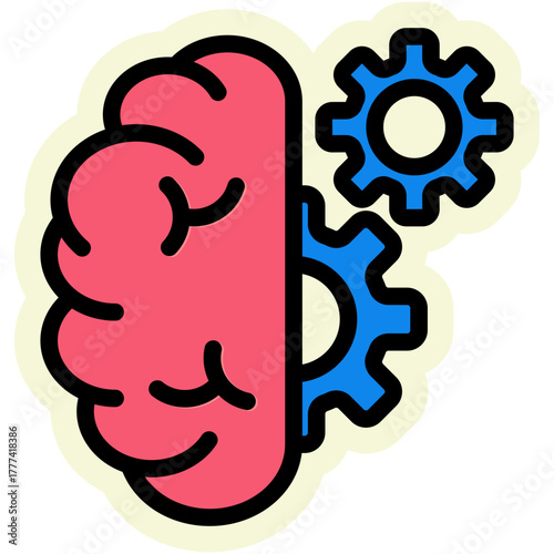 Brain Sticker Icon | AI, Intelligence, and Creative Thinking Vector Illustration for Web, App, and Education Design