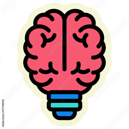 Brain Sticker Icon | AI, Intelligence, and Creative Thinking Vector Illustration for Web, App, and Education Design