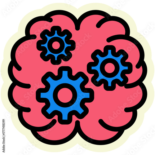 Brain Sticker Icon | AI, Intelligence, and Creative Thinking Vector Illustration for Web, App, and Education Design