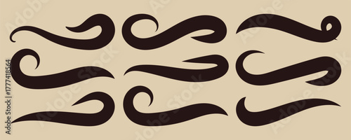 Swooshes text tails, swash underline. Texting tail for lettering or old varsity sport logo vector for apps or web retro style. Hand drawn swirl swoosh underline.