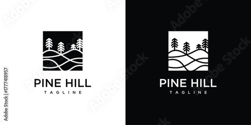 Pine Hill logo design template. Simple Pine Hill logo design icon made with lines	