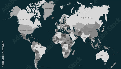World map. Grey modern vector map. Silhouette map.