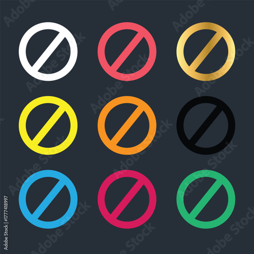Free Download Red, gold, blue set prohibition sign on plate isolated on black background set collection - GFXLoad