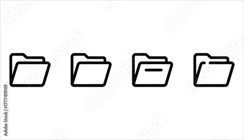 Four black outline icons of open file folders on a white background document archive