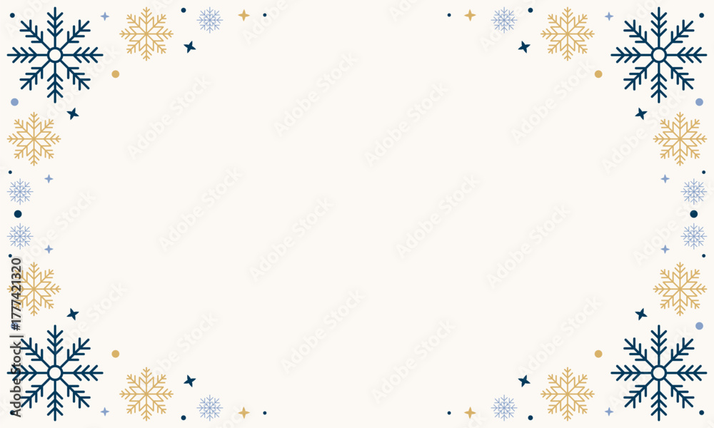 Fototapeta premium Snowflakes seamless border. Snowflakes seamless pattern. Snow border frame. Template for winter design. Vector illustration