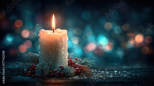 Warm Candlelight with Sprigs and Berry Decor in Soft Bokeh Glow