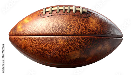 leather football with visible stitches and texture, isolated on transparent background, PNG format