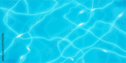 Clear blue swimming pool water surface with a cool ripple pattern and sun reflection