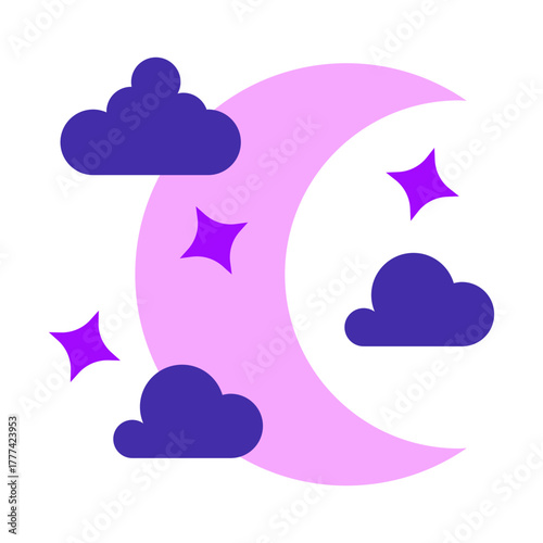 Crescent Moon Flat Icon | Boho Magic and Celestial Elements for Spiritual and Halloween Designs