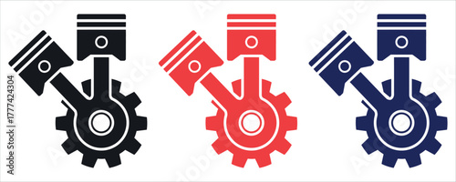 Dynamic Piston Icon Symbol Vector Illustration. Essential logo design element representing Power, Engine, Automotive, Mechanics, Speed, and Engineering concepts. Perfect for auto repair, motorsports.