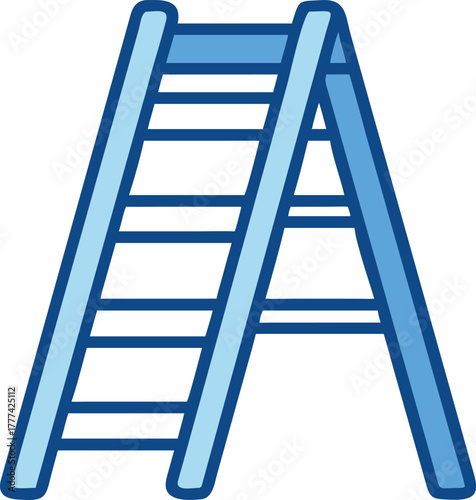 Blue A frame ladder icon graphic with dark blue outline Aframe step