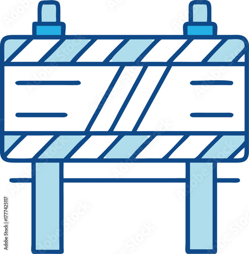 Blue and white construction barrier icon with diagonal stripes traffic safety