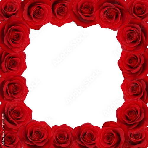 Square frame of red roses isolated on transparent background