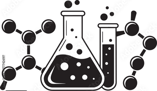 Science research laboratory equipment icons chemical experiment beaker test tube molecular structure symbol