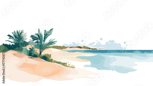 Lencois Maranhenses National Park. Lencois Maranhenses National Park hand drawn watercolor illustration