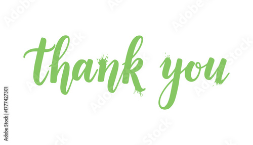 thank you written in green watercolor on a white background, vector illustration