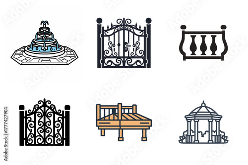 Beauty and Skincare Icons Set. Outline vector illustrations of facial mask, cleansing brush, cream jar, makeup, and cosmetic products for personal care.